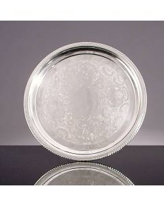 12" Round Silver Tray with Ribbed edge